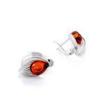 Lovely Silver Earrings With Cognac Amber The Bee, image 