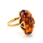 Gold-Plated Ring With Cognac Amber The Rendezvous, Ring Size: 9.5 / 19.5, image 