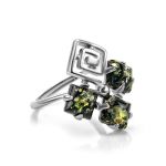 Green Amber Ring In Sterling Silver The Vernissage, Ring Size: 12 / 21.5, image 