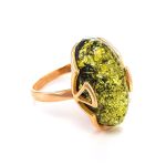 Green Amber Ring In Gold-Plated Silver The Rendezvous, Ring Size: 9.5 / 19.5, image 