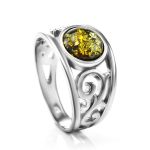 Amazing Silver Ring With Green Amber The Scheherazade, Ring Size: 8 / 18, image 
