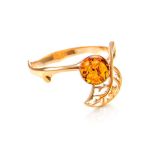 Gold-Plated Ring With Cognac Amber The Florina, Ring Size: 6.5 / 17, image 