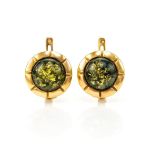 Gold-Plated Silver Earrings With Green Amber The Zephyr, image 