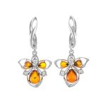 Drop Amber Earring In Sterling Silver With Crystals The Edelweiss, image 