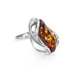 Bold Silver Ring With Cognac Amber The Illusion, Ring Size: 11 / 20.5, image 