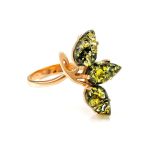 Green Amber Ring In Gold-Plated Silver The Dandelion, Ring Size: 7 / 17.5, image 