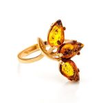 Gold-Plated Ring With Cognac Amber The Dandelion, Ring Size: 11 / 20.5, image 
