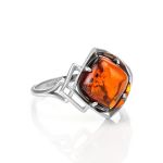 Stylish Silver Ring With Cognac Amber The Astoria, Ring Size: 13 / 22, image 