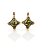 Geometric Green Amber Earrings In Gold-Plated Silver The Artemis, image 