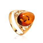Gold-Plated Ring With Cognac Amber Stone The Carmen, Ring Size: 9 / 19, image 