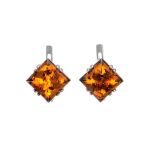 Geometric Silver Earrings With Cognac Amber The Astoria, image 