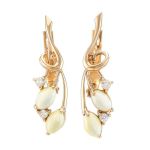 White Amber Earrings In Gold With Crystals The Verbena, image 