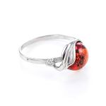 Classy Amber Ring In Sterling Silver With Crystals The Swan, Ring Size: 12 / 21.5, image 