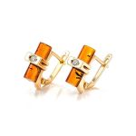 Cylindrical Shape Baltic Amber Earrings In Gold With Crystals The Scandinavia, image 