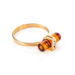Cylindrical Cut Amber Ring In Gold With Crystal The Scandinavia, Ring Size: 8.5 / 18.5, image 