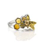 Honey Amber Ring In Sterling Silver The Bee, Ring Size: 9.5 / 19.5, image 