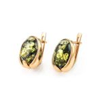 Oval Golden Earrings With Green Amber The Astrid, image 