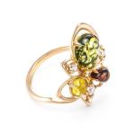 Multicolor Amber Cocktail Ring In Gold With Crystals The Edelweiss, Ring Size: 6.5 / 17, image 