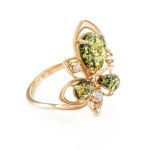 Green Amber Ring In Gold With Crystals The Edelweiss, Ring Size: 7 / 17.5, image 
