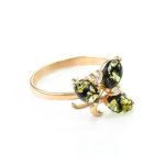 Green Amber Ring In Gold With Crystals The Verbena, Ring Size: 8 / 18, image 