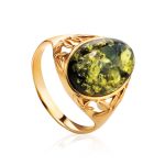 Green Amber Ring In Gold-Plated Silver The Carmen, Ring Size: 7 / 17.5, image 