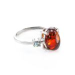 Classy Silver Ring With Cognac Amber And Crystals The Nostalgia, Ring Size: 8 / 18, image 