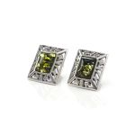 Elegant Silver Stud Earrings With Green Amber The Ithaca, image 