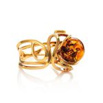 Gold-Plated Ring With Cognac Amber The Flamenco, Ring Size: Adjustable, image 