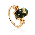 Classy Gold-Plated Ring With Green Amber And Crystals The Nostalgia, Ring Size: 6 / 16.5, image 