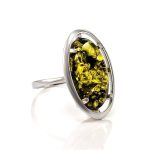 Classy Silver Ring With Green Amber The Elegy, Ring Size: 5 / 15.5, image 