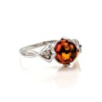 Sterling Silver Ring With Cognac Amber And Crystals The Sambia, Ring Size: 5 / 15.5, image 
