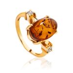 Gold-Plated Cocktail Ring With Cognac Amber And Crystals The Nostalgia, Ring Size: 8.5 / 18.5, image 