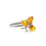 Cognac Amber Ring In Sterling Silver With Crystals The Verbena, Ring Size: 12 / 21.5, image 