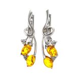Cognac Amber Earrings In Sterling Silver With Crystals The Verbena, image 