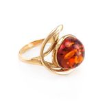 Elegant Amber Ring In Gold-Plated Silver The Phoenix, Ring Size: 6 / 16.5, image 