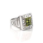 Bold Silver Signet Ring With Green Amber The Ellas, Ring Size: 9.5 / 19.5, image 