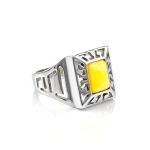 Bold Geometric Honey Amber Ring In Sterling Silver The Ellas, Ring Size: / 23.5, image 