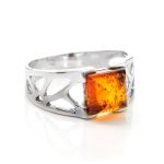 Sterling Silver Ring With Cognac Amber The Artemis, Ring Size: 13 / 22, image 