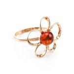 Charming Gold-Plated Ring With Cognac Amber The Daisy, Ring Size: 7 / 17.5, image 