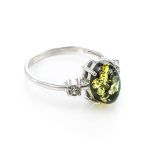 Sterling Silver Ring With Green Amber And Crystals The Nostalgia, Ring Size: 5.5 / 16, image 
