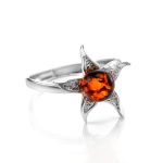 Wonderful Silver Ring With Cognac Amber The Persimmon, Ring Size: 12 / 21.5, image 