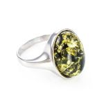 Green Amber Ring In Sterling Silver The Goji, Ring Size: 13 / 22, image 