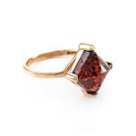 Square Amber Ring In Gold-Plated Silver The Athena, Ring Size: 6 / 16.5, image 