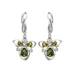 Bold Silver Earrings With Green Amber And Crystals The Edelweiss, image 