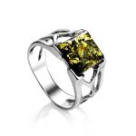 Sterling Silver Ring With Bright Green Amber The Artemis, Ring Size: / 23, image 