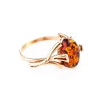 Bright Gold-Plated Ring With Cognac Amber The Crocus, Ring Size: 5.5 / 16, image 