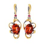 Drop Cognac Amber Earrings In Gold-Plated Silver With Crystals The Pompadour, image 