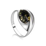 Sterling Silver Ring With Green Amber The Peony, Ring Size: 5.5 / 16, image 