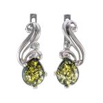 Luminous Green Amber Earrings In Sterling Silver The Swan, image 