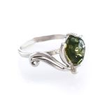 Green Amber Ring In Sterling Silver The Swan, Ring Size: 13 / 22, image 